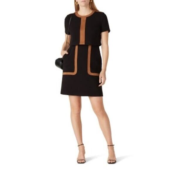 TOCCIN Black & Tan Faux Suede Stretch Hourglass Sheath Mini Dress Size 10 - Picture 3 of 10
